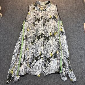 Darkwin Floral Art Print Mini Dress Size XL Lagenlook Artsy Boho Black White